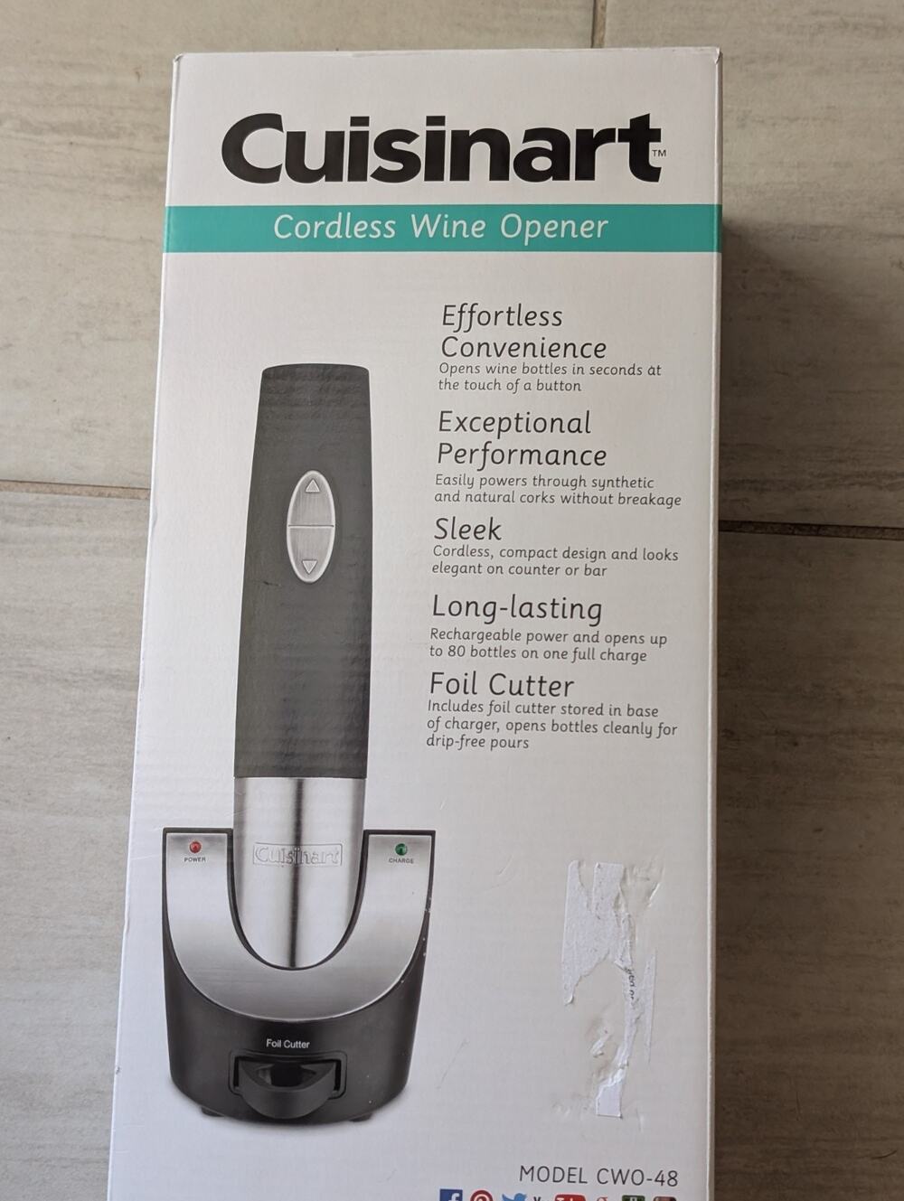 Cuisinart Cordless Wine Opener Black & Silver Rechargable New In The Box